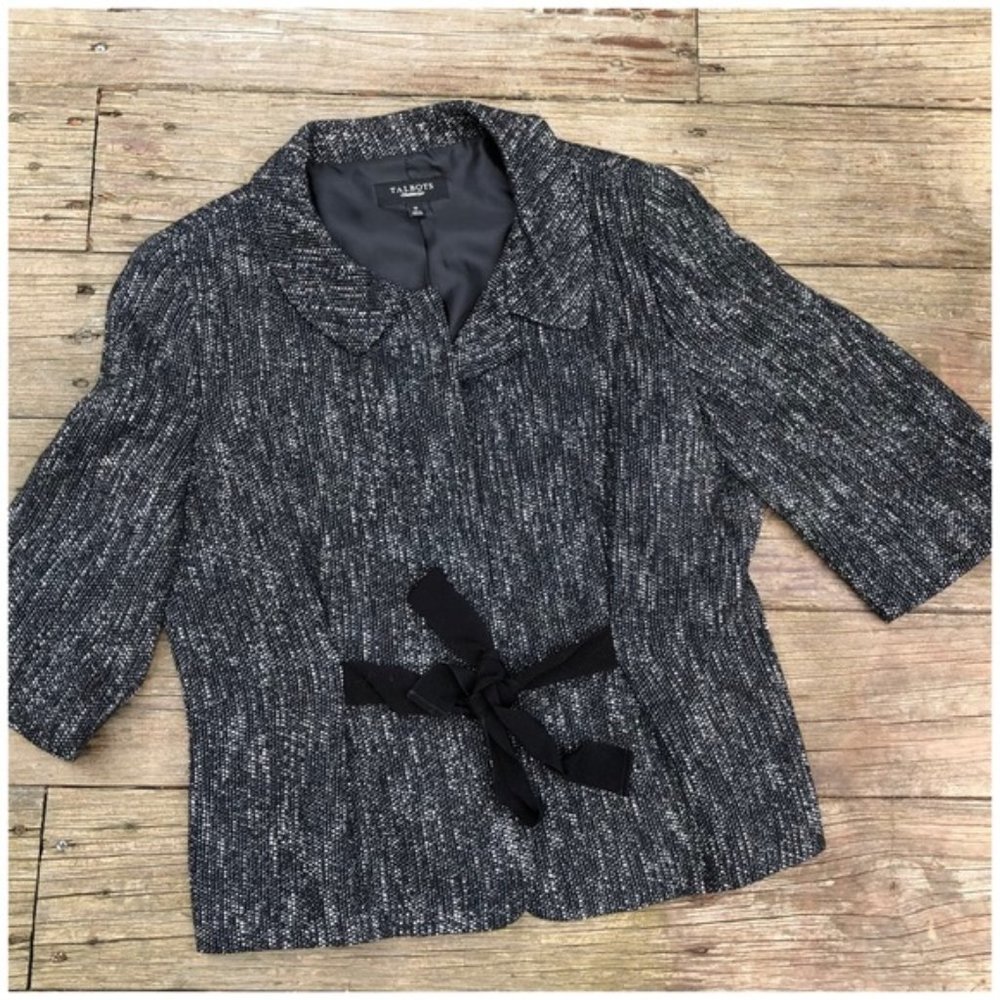 Talbots tie front tweed blazer